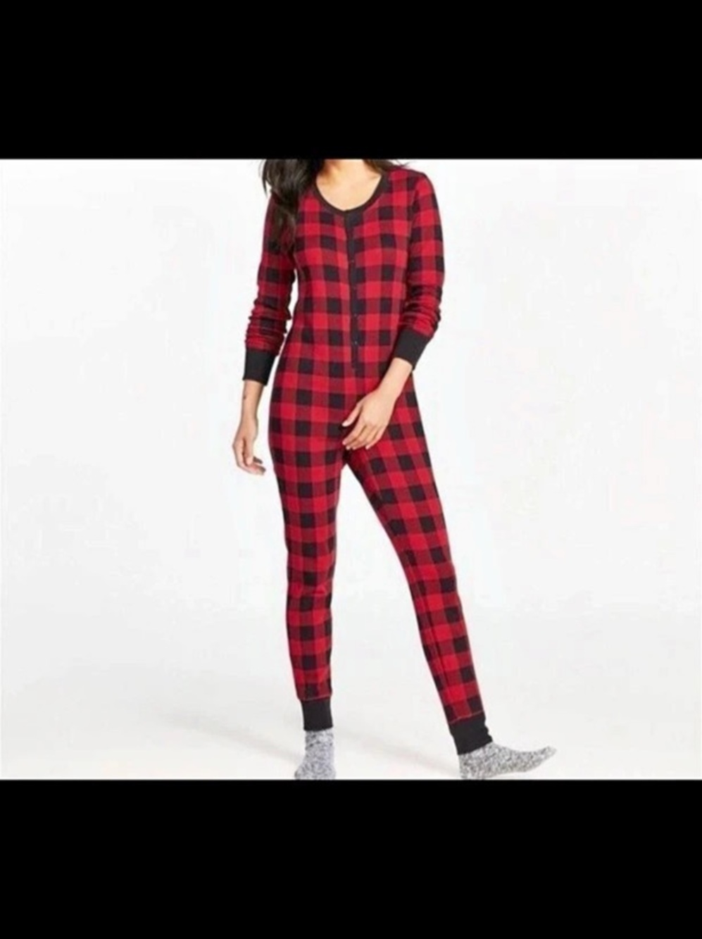 L.L.Bean Buffalo Plaid Thermal Union Suit in Red & Black, Small